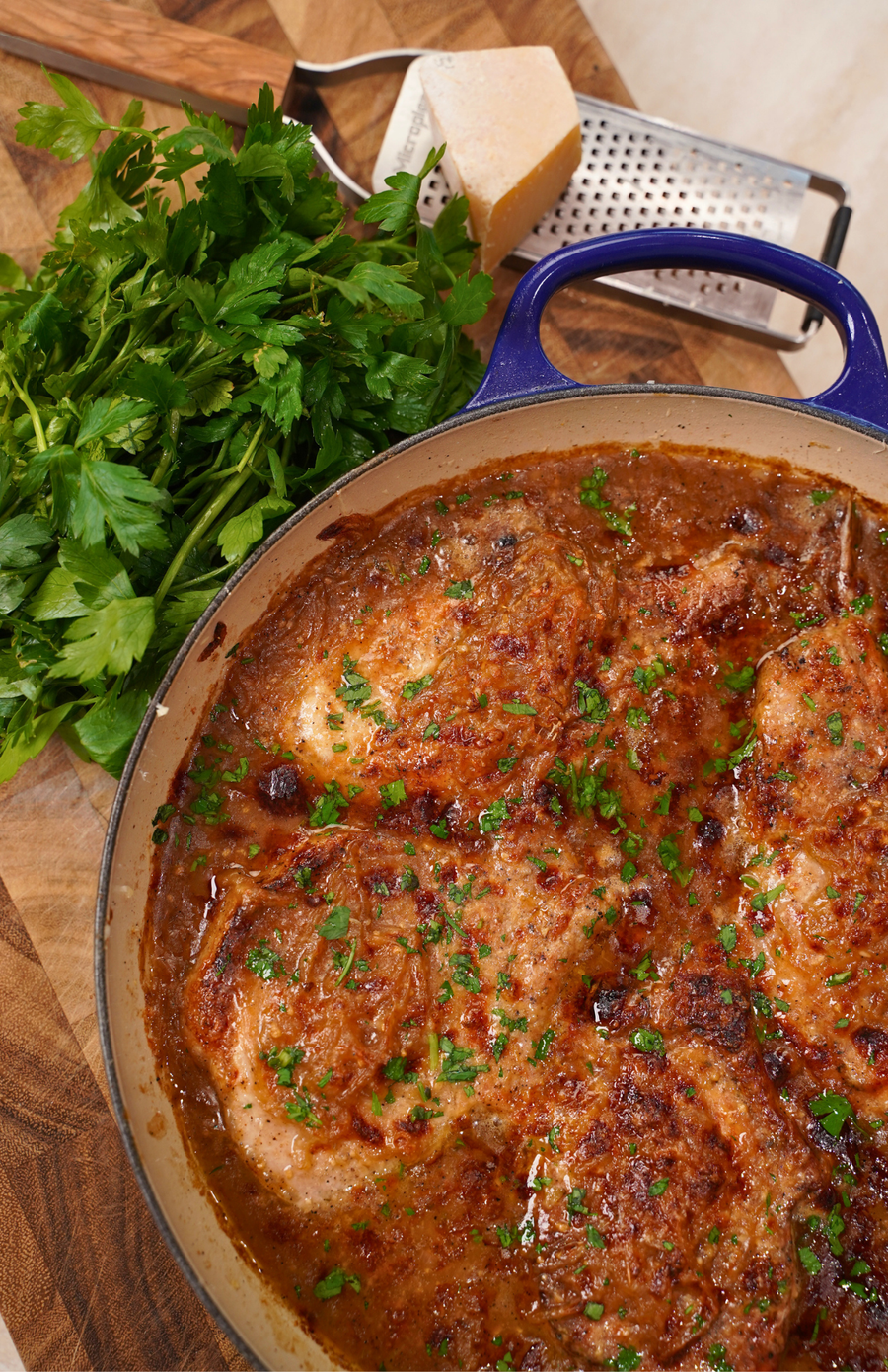 FRENCH ONION PORK CHOPS WITH GRUYERE AND THYME