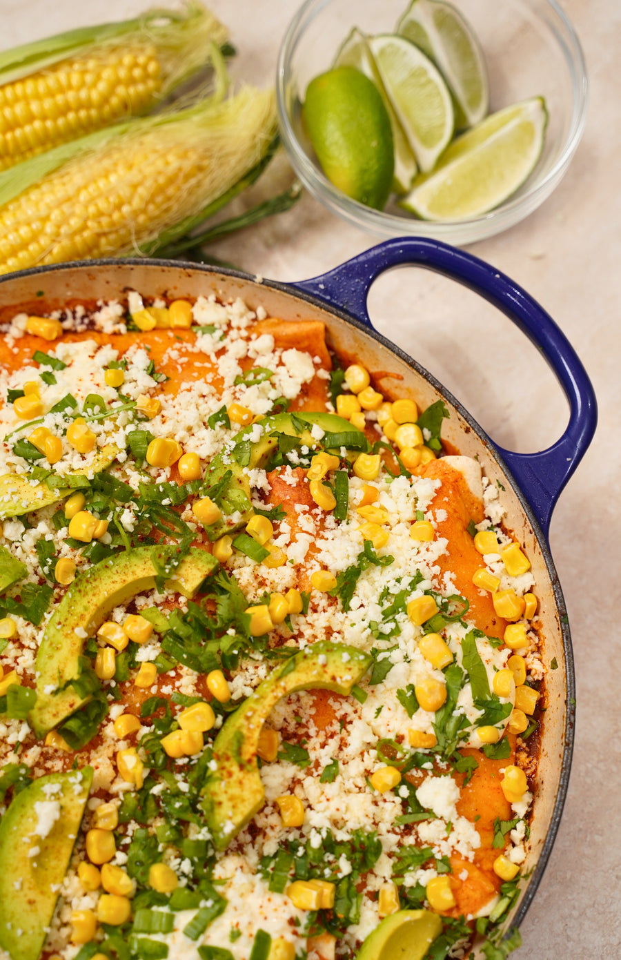 ONE PAN STREET CORN CHICKEN ENCHILADAS